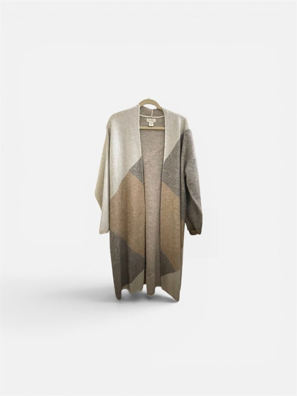 Long Open Front Cardigan Duster Sweater Coat Size XXL Taupe and Beige NEW